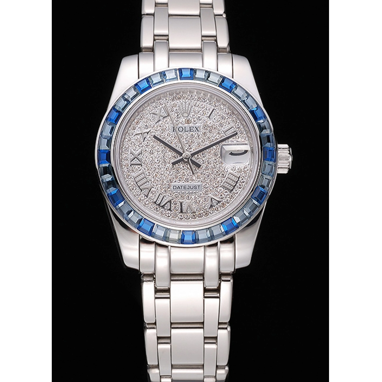Rolex aaa copy 622834 Case Datejust Steel Rolex Bezel Stainless Dial Diamond Blue Jewels Bracelet And 0724